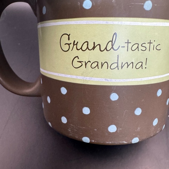 Hallmark “Grand-tastic Grandma!” Brown And Yellow Blue Polka Dots Coffee  Mug - Picture 3 of 6